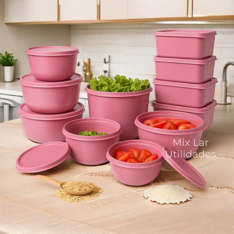 Kit com 15 potes herméticos plásticos para cozin