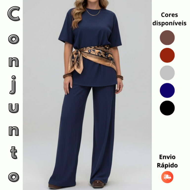 Conjunto Feminino Calça Pantalona com Blusa femin