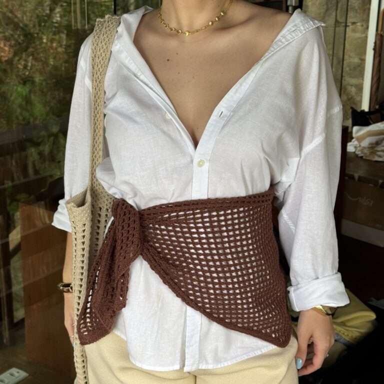 Lenço Bandana Tricot Ponto Croche Tendência Ver�