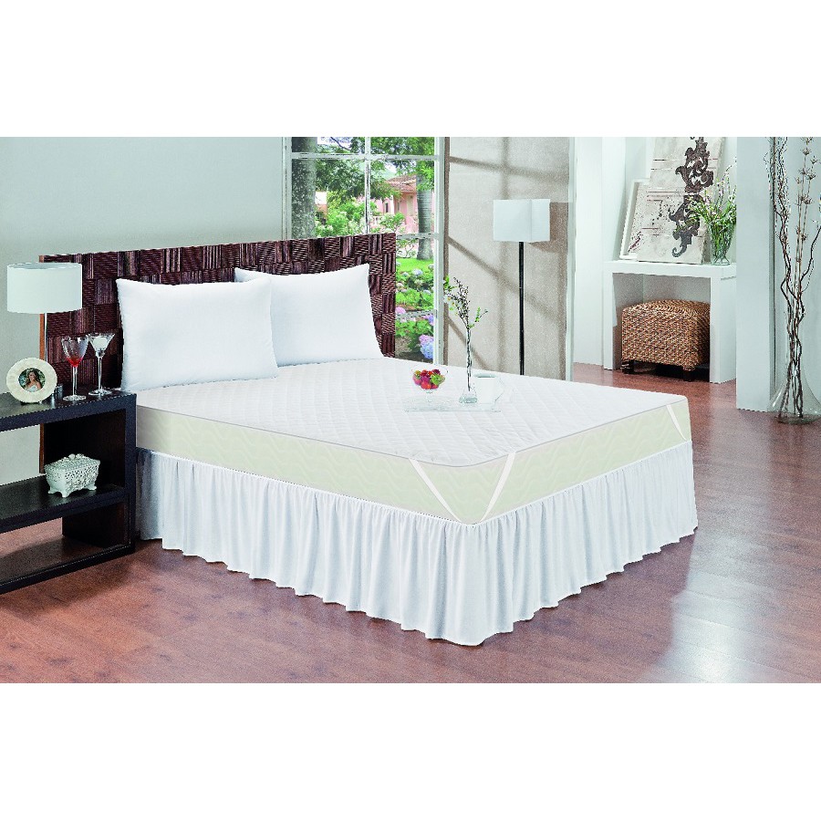 Saia Para Colchão Box Queen Size – Branca Com Elásticos
