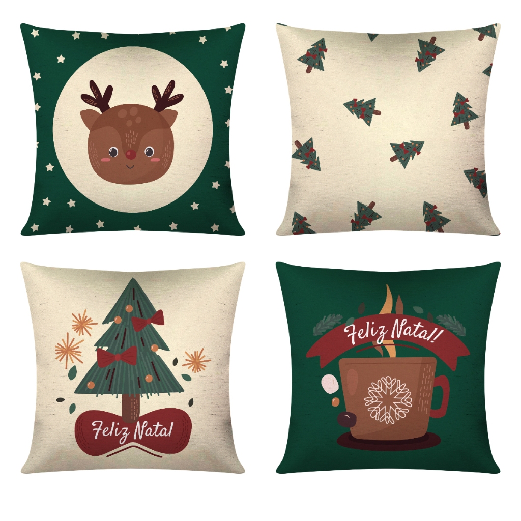 Kit C/ 4 Capas De Almofada Feliz Natal