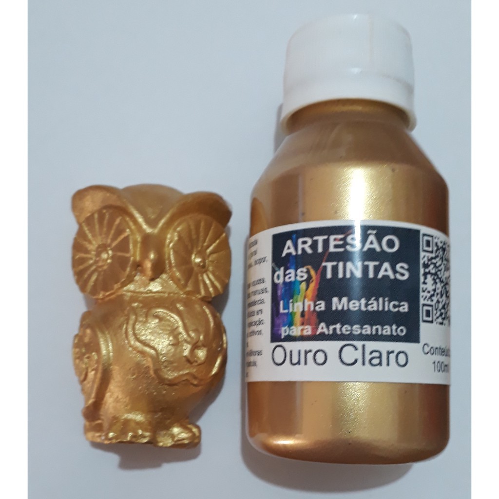 Tinta OURO CLARO Metálica – Tinta Para Arte e Artesanato, gesso – 100Ml
