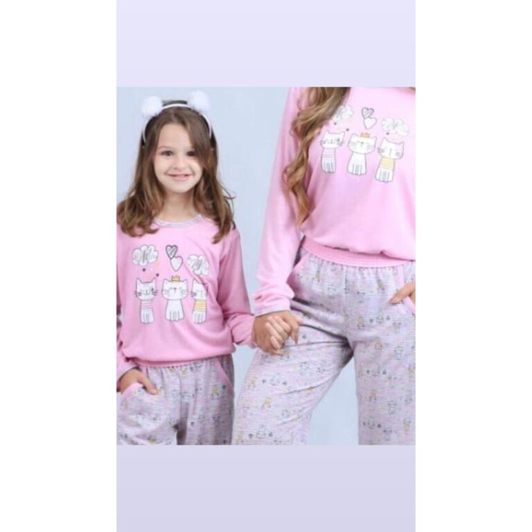Pijama Infantil Longo Menina Cartoon Gatinha ( 1 u