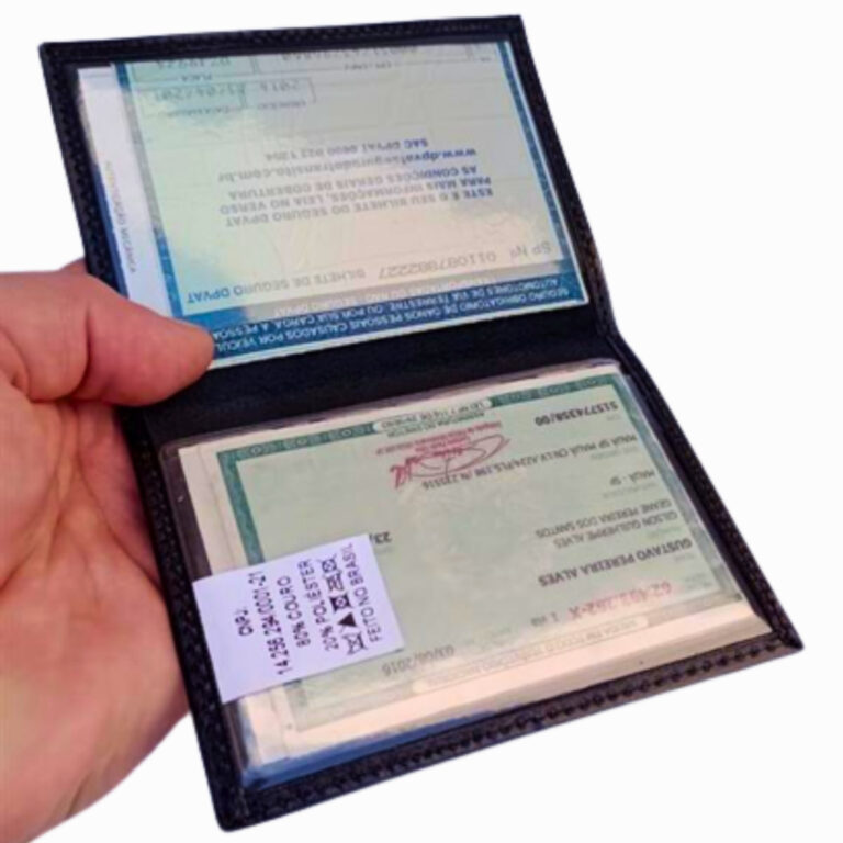 Porta documento de carro de moto couro moderno pra