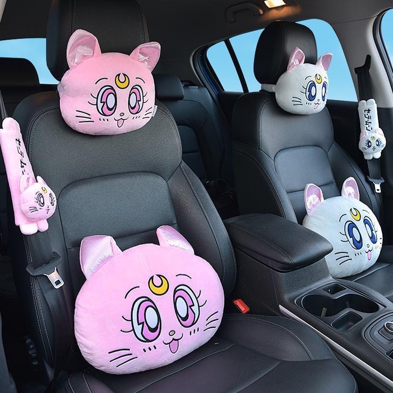 Luna Cat Sailor Moon Carro Encosto De Cabeça Pescoço Travesseiro Cintura Almofada Assento De Carro A