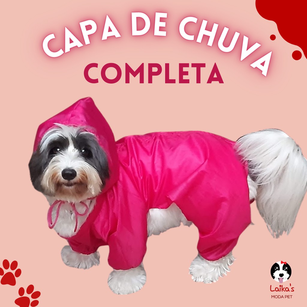 Capa de chuva Pet modelo macacão _ Completa para tamanhos pequenos e grandes. Capa de chuva com capu
