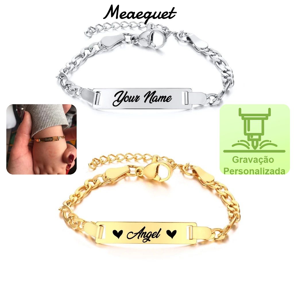 Pulseira Personalizada Meaeguet Para Bebê Com Nomes Gravados Novas Joias Banhadas A Ouro Em Aço Inox