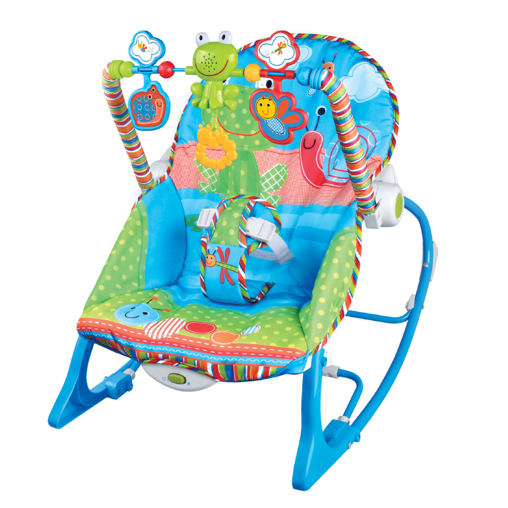 Cadeira Descanso Bebe Musical FunTime até 18kg Azul Vibratoria Balanco Portatil Maxi Baby