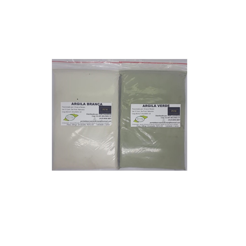 Argila Branca e Verde 500gr cada pura estética