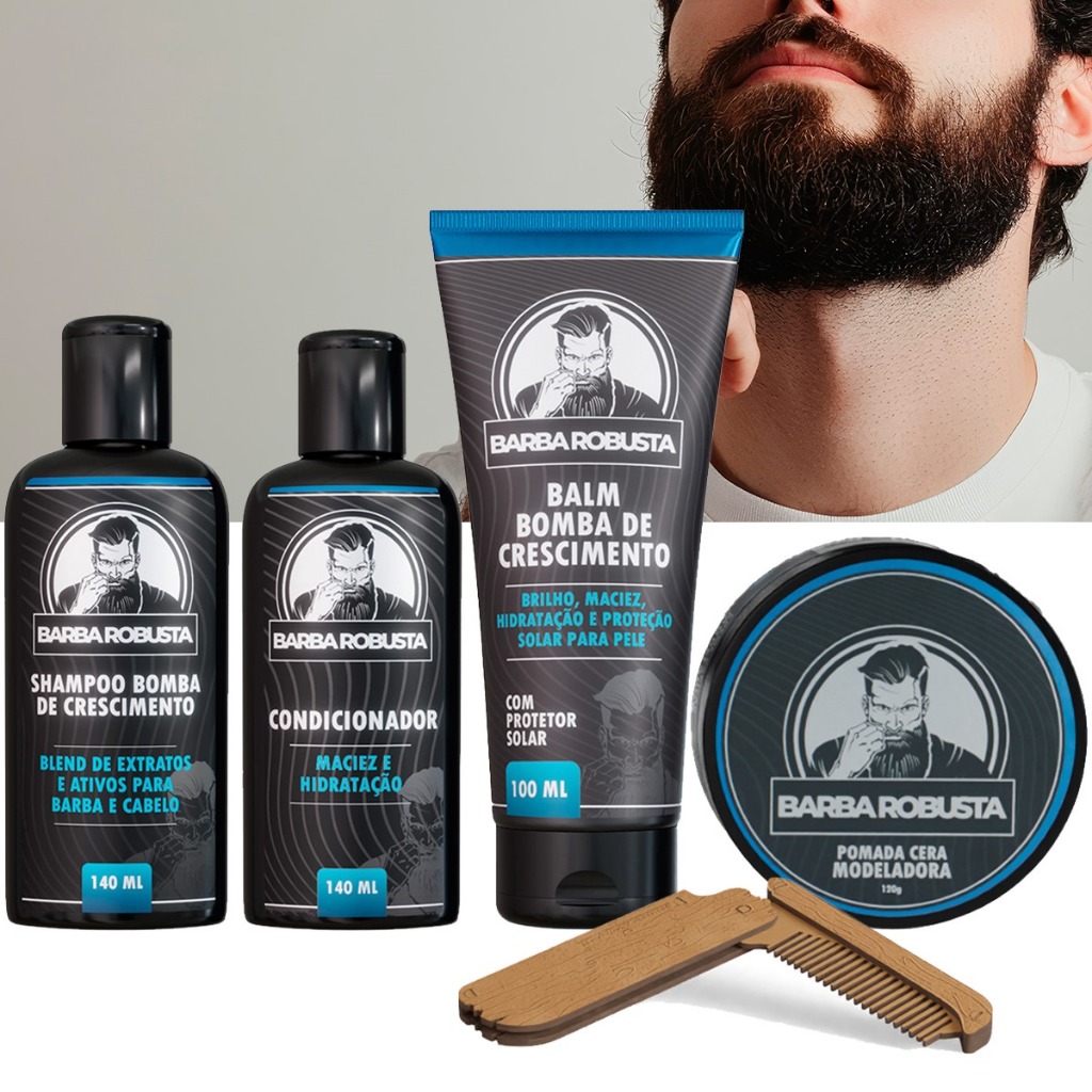 Kit para Barba E Cabelo – Higiene, Maciez, Brilho, Anti Frizz, Crescimento