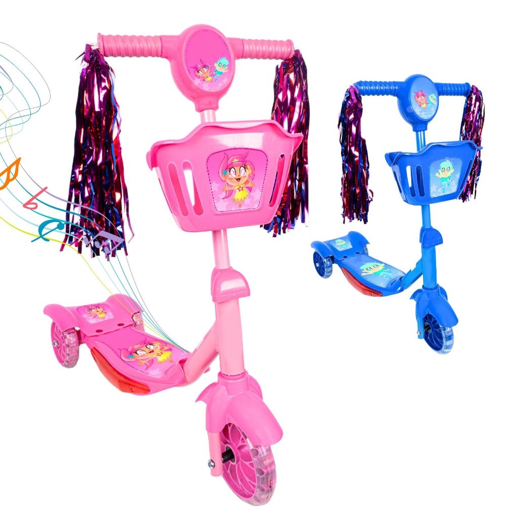 Patinete Infantil 3 Rodas com Led Som e Cesta Menino Menina