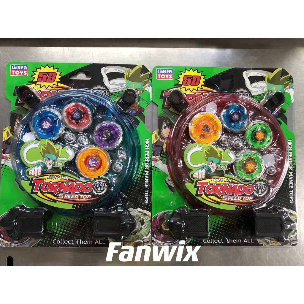 Cartela com 2 e 4 Beyblade Metal Led 5d + 2 Lançador + Pião Tornado Com Arena, Brinquedos dos menino