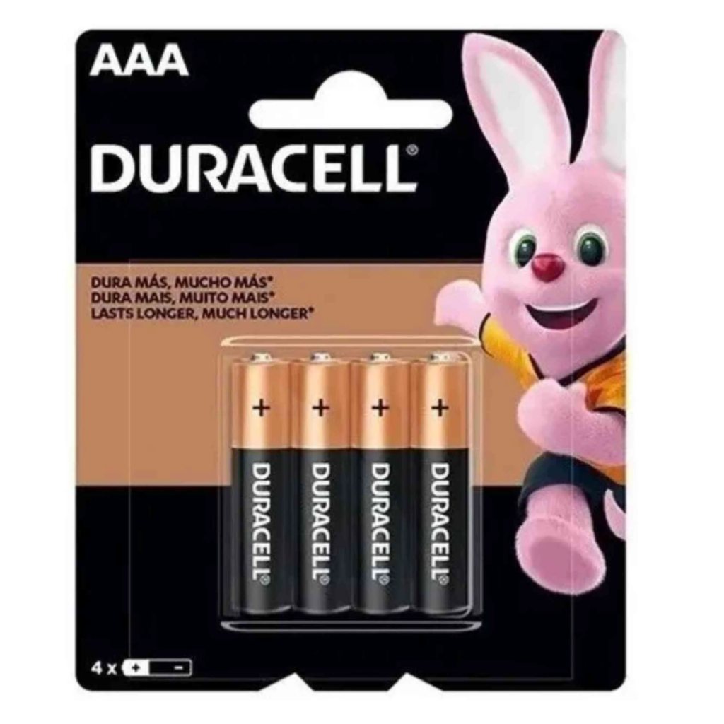 Kit 4 Pilhas Duracell Palito AAA – 1 cartela c/ 4 unidades (1 unidade grátis)