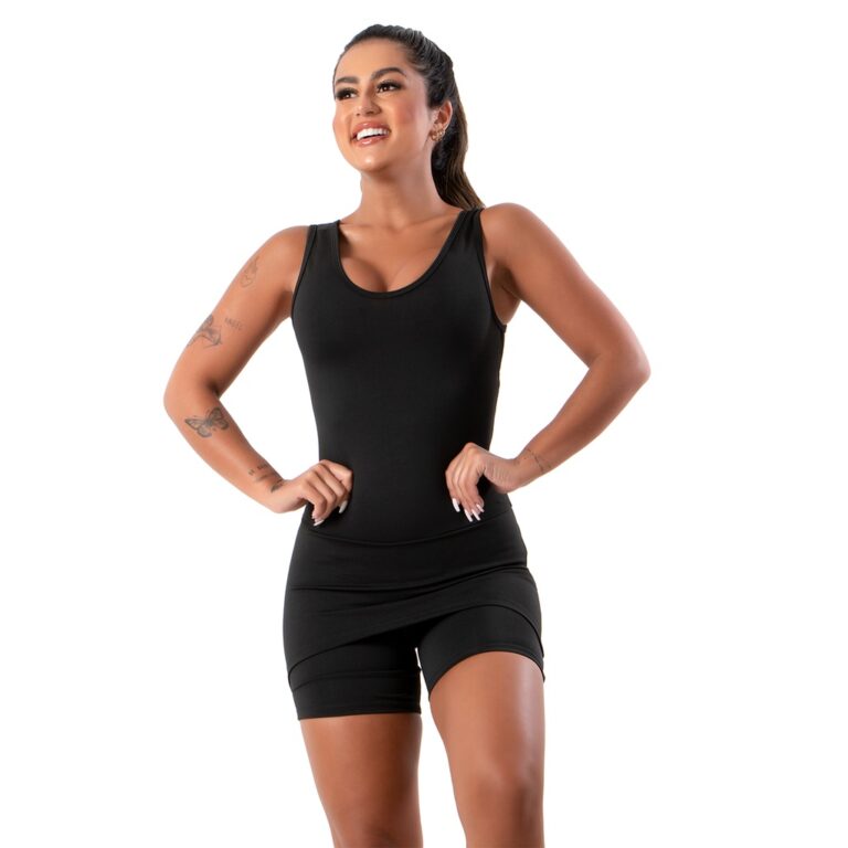 Macaquinho Saia Tapa Bumbum Fitness Academia Suple