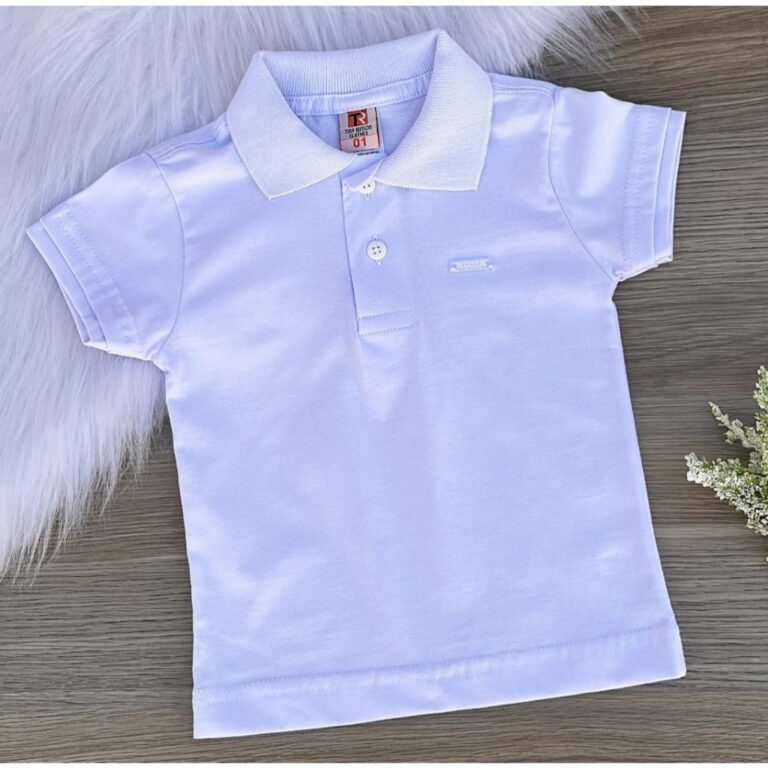 Camisa Polo Infantil Roupa de Bebê Menino Branca 