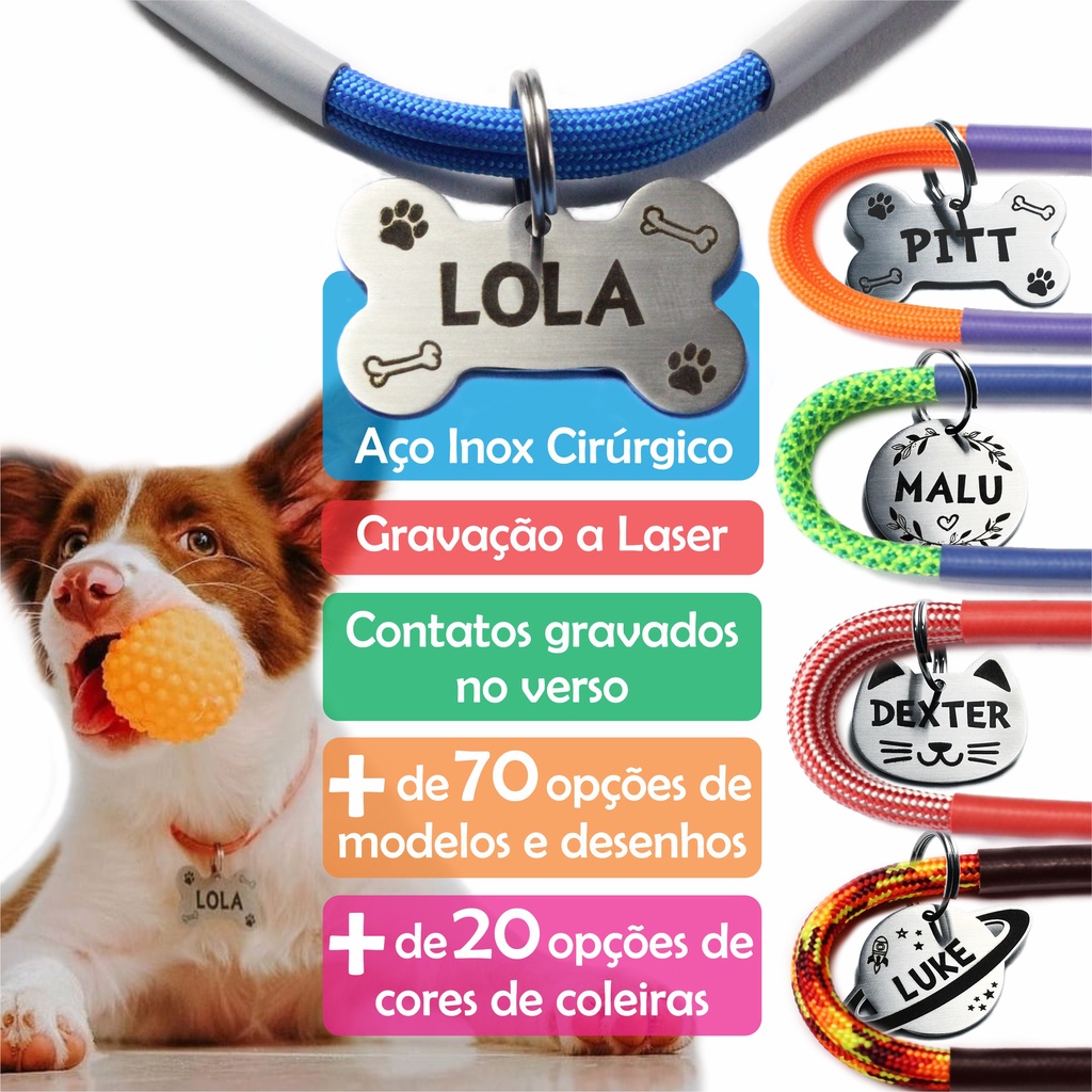 Plaquinha De Identificação Gravada C/ Coleira Personalizada