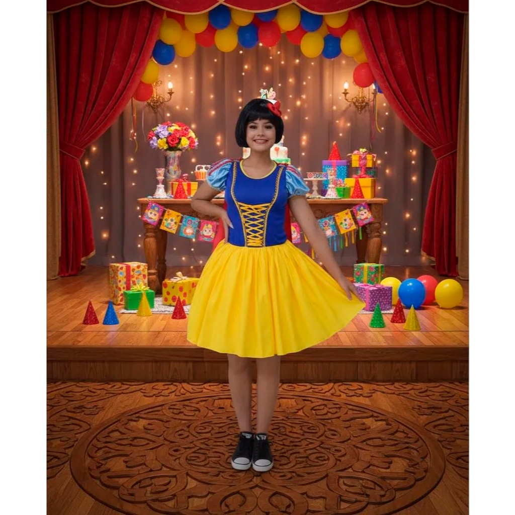 Fantasia Princesa Branca De Neve Cute Adulto Com Capa
