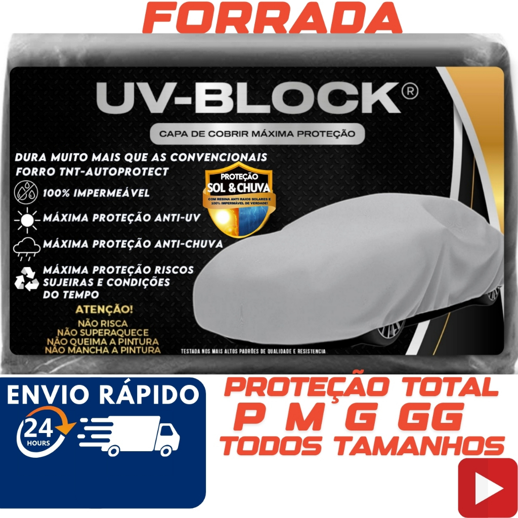 Capa Cobrir Carro Forrada 100% Impermeável UV-BLOCK Protege Sol Chuva Poeira