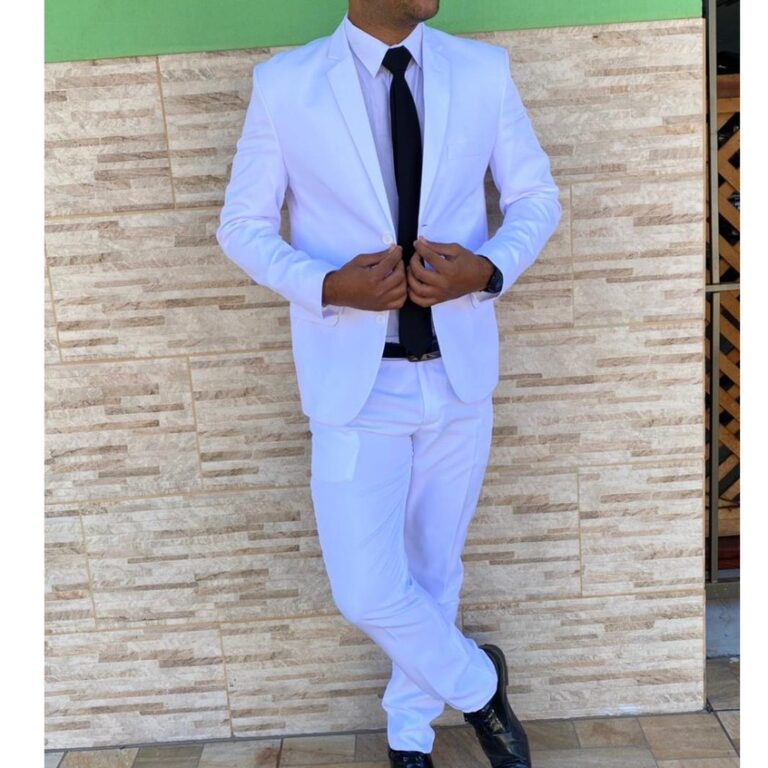Terno Masculino Slim Branco Gabardine De Luxo R