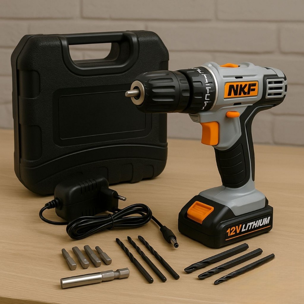 Parafusadeira Furadeira Sem Fio 12V Com Maleta Bateria Brocas e 13 Acessórios FP12X NKF