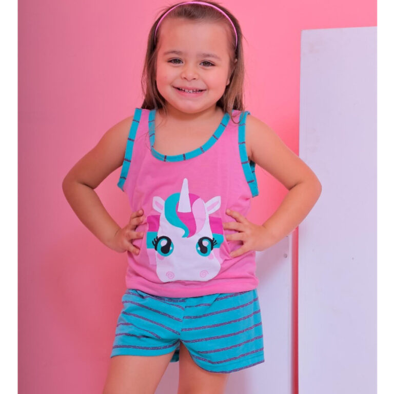 Pijama Infantil Unicornio Regata Baby doll crianç