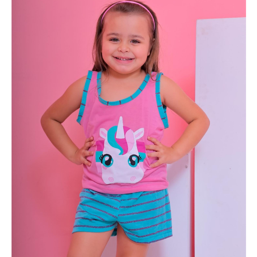 Pijama Infantil Unicornio Regata Baby doll criança estampado Verão Para dormir