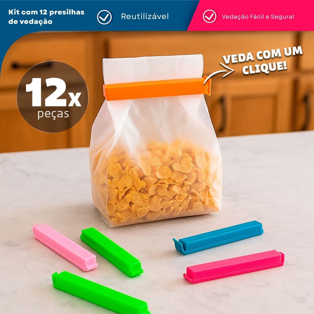 Clips Fecha Fácil Prendedor Fecha Embalagens Sacos Lacre Kit C/12 Clips Dolce Home