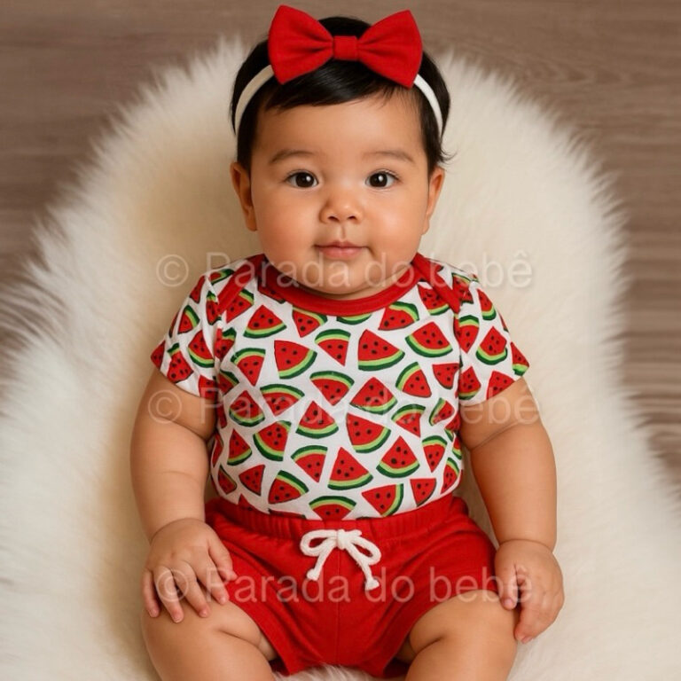 Conjunto de bebê Body, Short + faixa de cabelo la