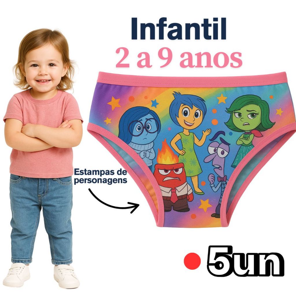 Kit 10 e 5 Calcinha Infantil Meninas de Personagem Estampa Disney  em Microfibra Crianças