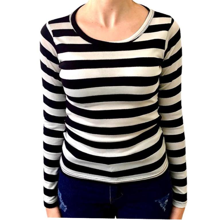 Blusa manga longa gola redonda LISTRADA 96% algod�
