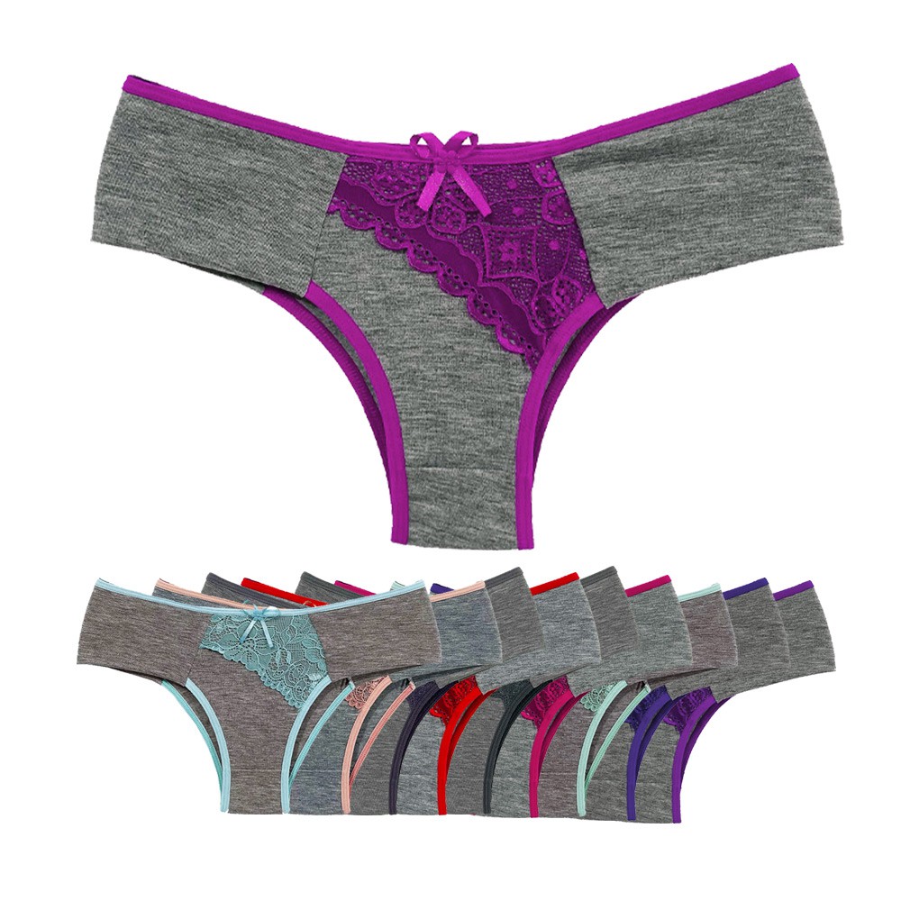 Kit 5 Calcinhas de Algodão com Renda Barato Lingerie Sexy Antialérgico