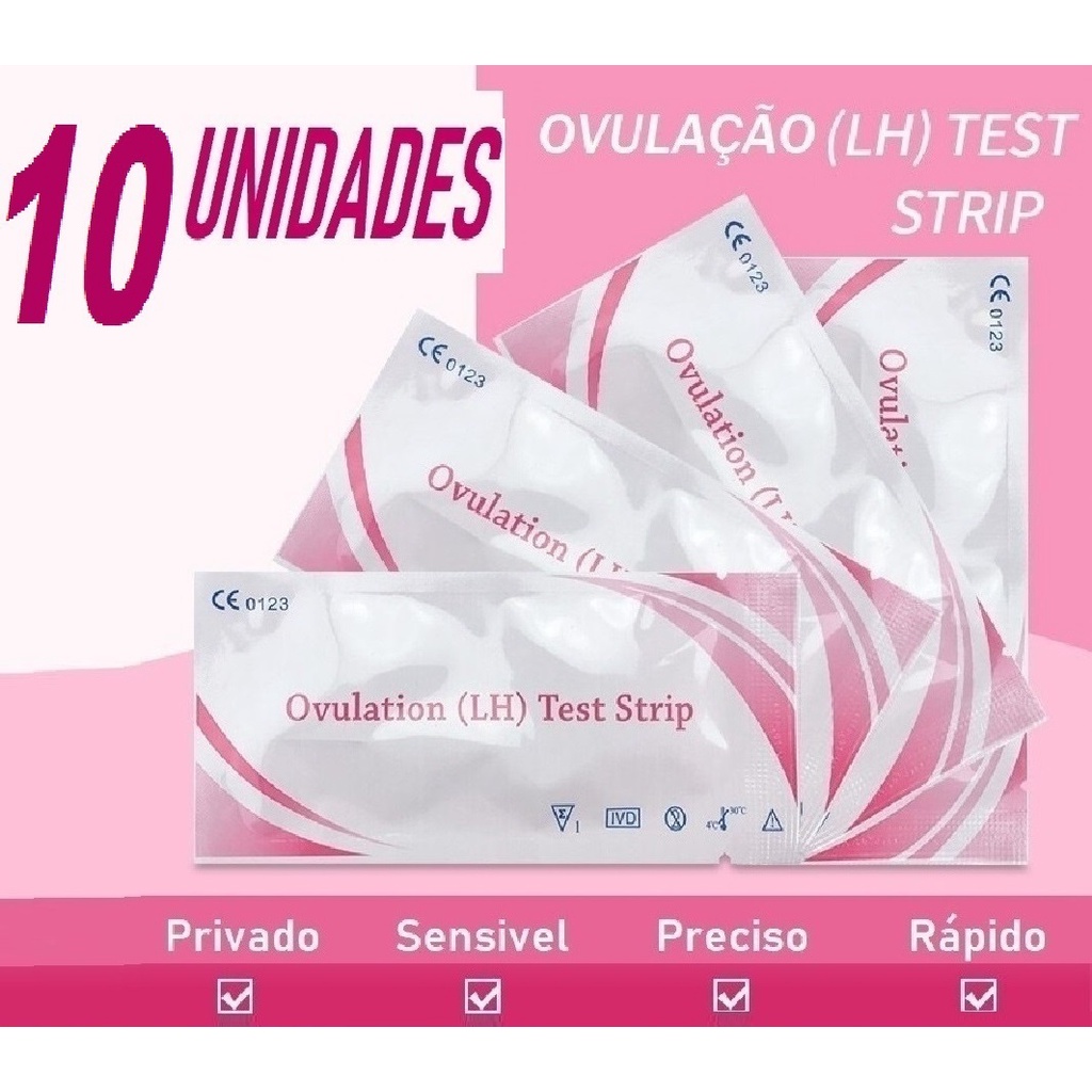 Testes de Ovulação Lh – kit com 10 tiras para identificar o período fértil
