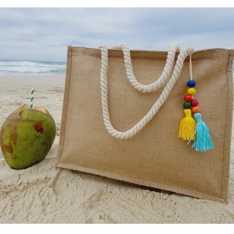 Bolsa de Praia palha feminina com zíper a pingente brinde  B-5