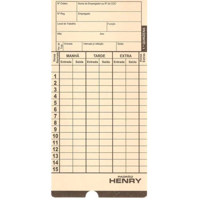 Cartão de ponto henry (palha) (caixa c/ 100)
