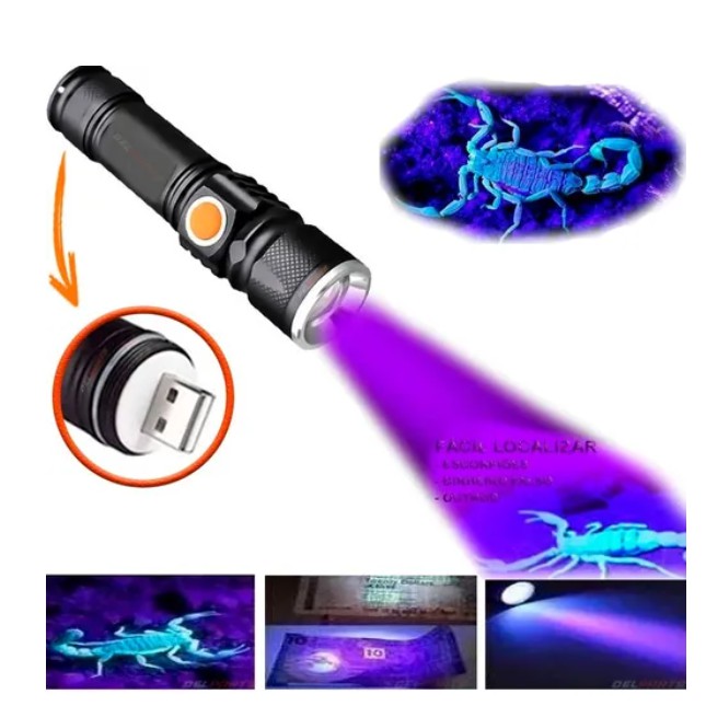 Lanterna Led Potente Luz Ultravioleta Negra Uv T6 