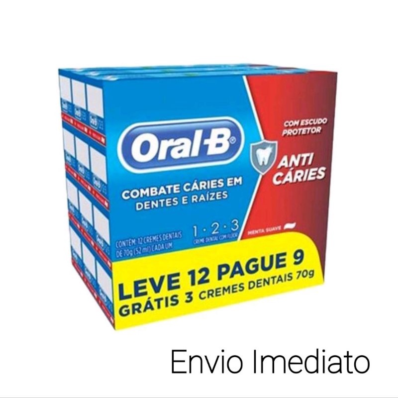 Creme dental Anti- Cáries- Oral B 1-2-3 – PACOTE ECÔNOMICO – LEVE 12 PAGUE 9