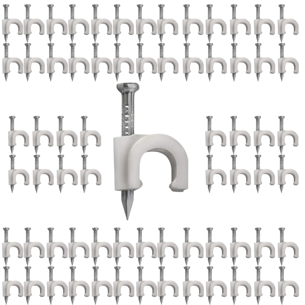 Kit 100 Grampo Miguelao Fixa Fio Cabo Coaxial 10mm Branco Prego De Aco 22mm