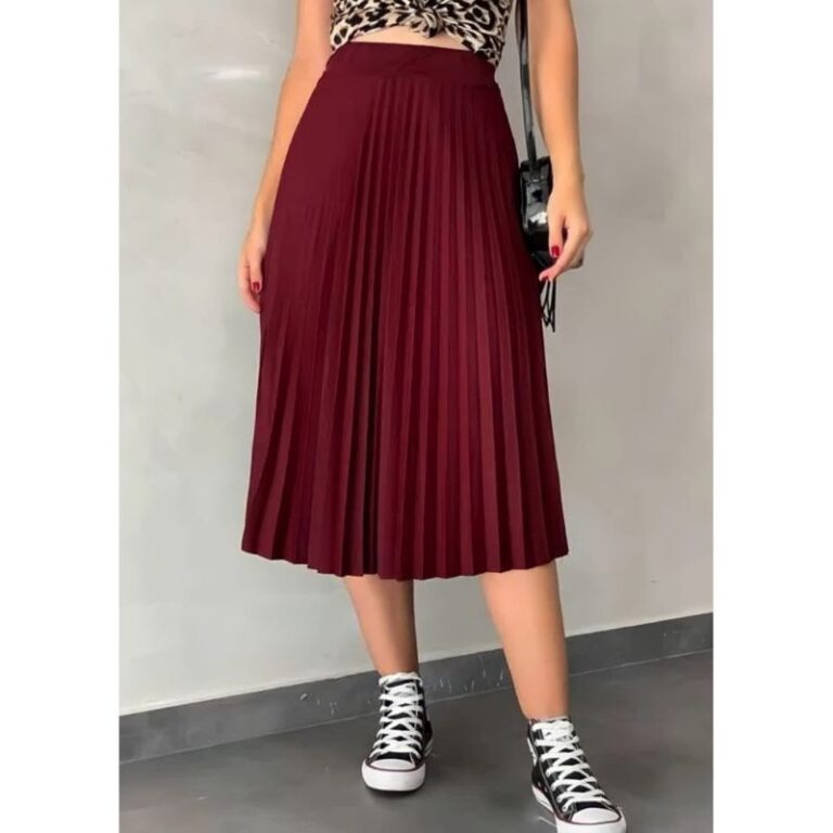 Saia midi Plissada Midi Moda Evangelica Casual Ele