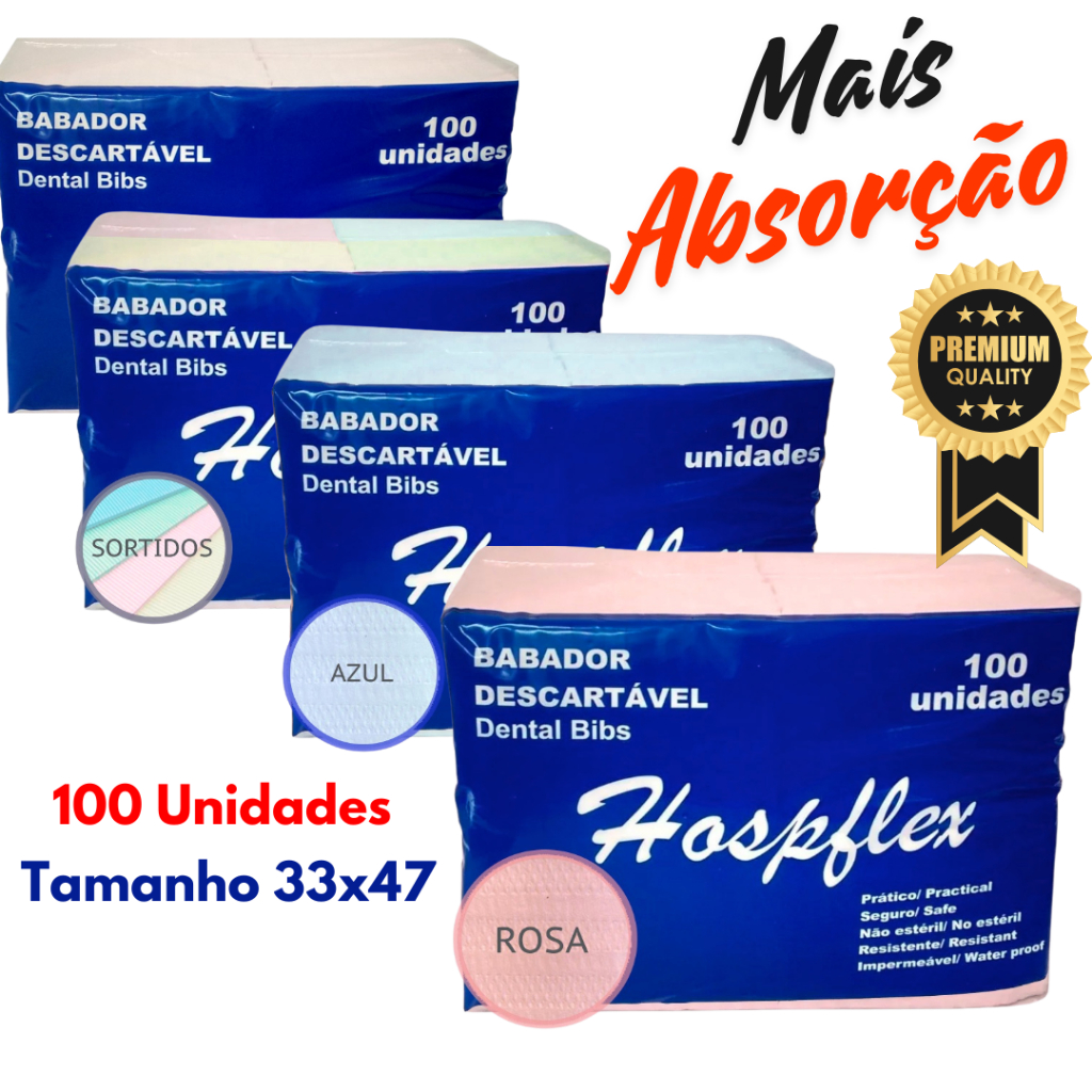 Babador Descartável Impermeável Mais Absorção Odontológico 33×47- Pct 100 unid. cada