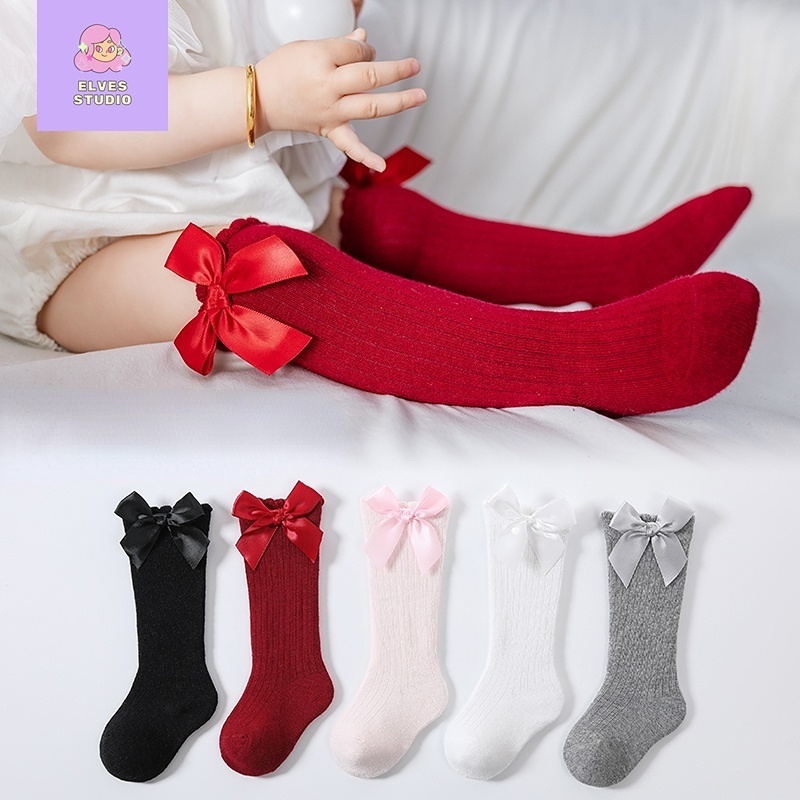 Meias De Bebê Menina Bowknot Algodão Crianças Menino Roupas Altas Até O Joelho