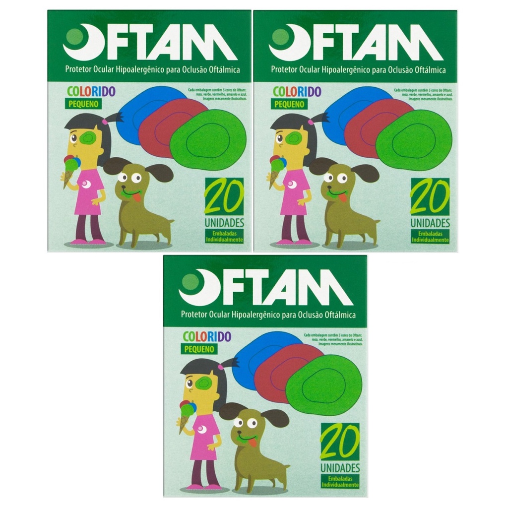 Kit 3 Protetores Ocular Oftam Pequeno Colorido cx C/20 Unidades