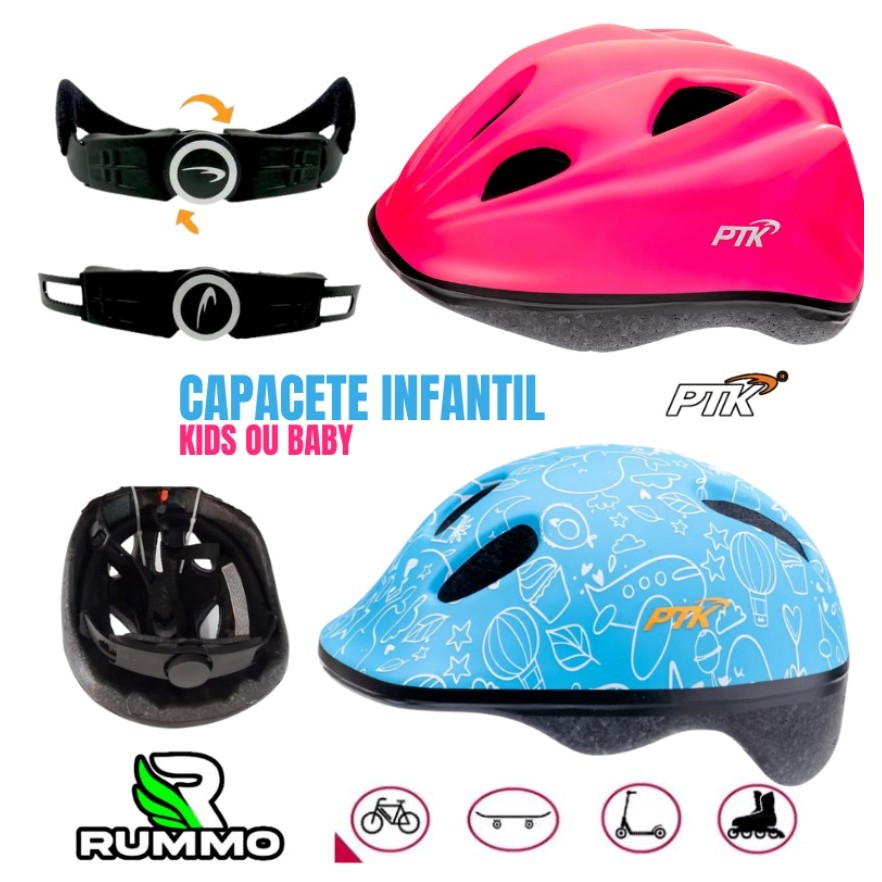 Capacete Infantil Kids ou Baby PTK CICLISMO/SKATE/PATINS/PATINETE Com Regulagem  – Varias Cores