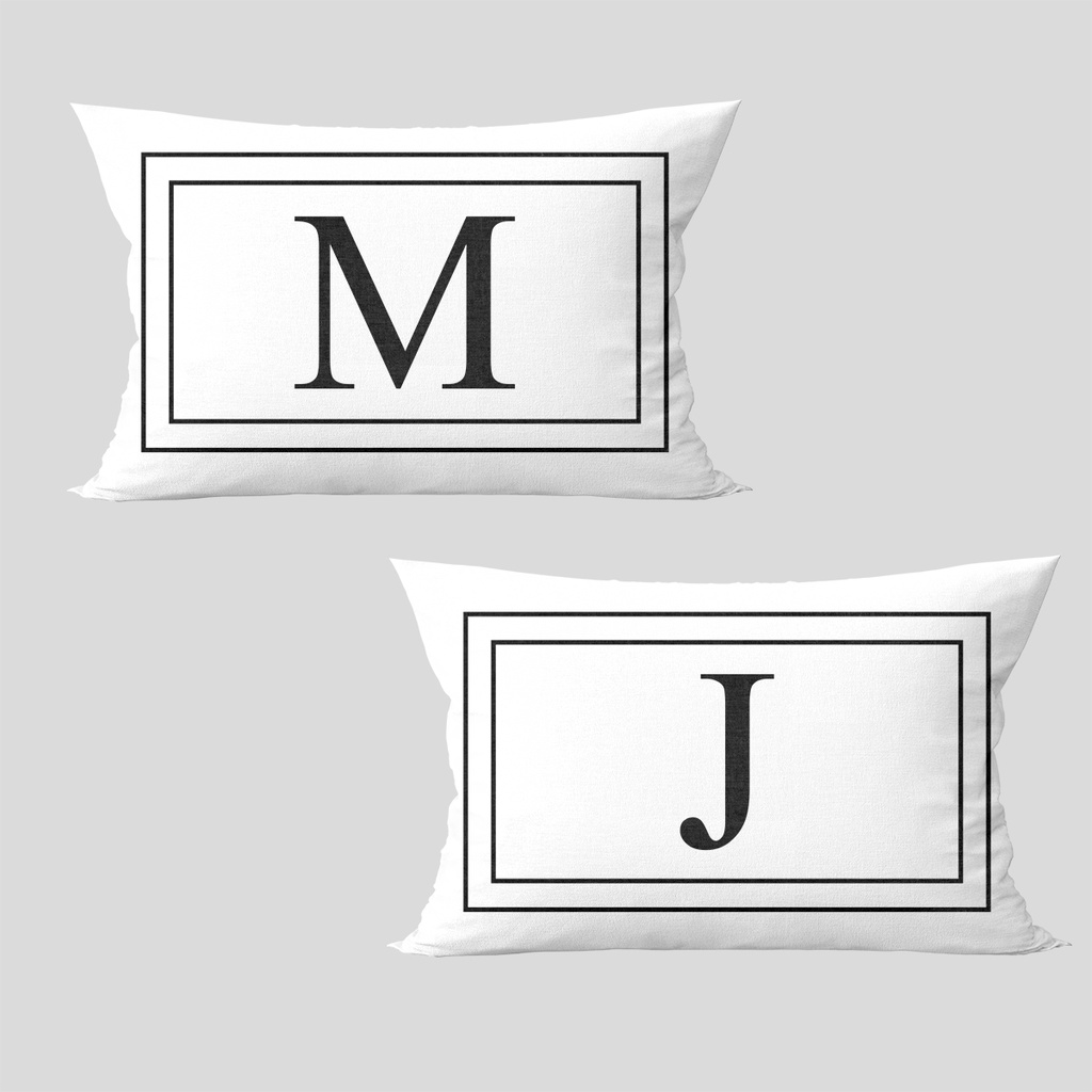 Kit 2 Capas de almofadas Letra Inicial Margem Dupla Decoração Cama Casal baguete 50×30 cm