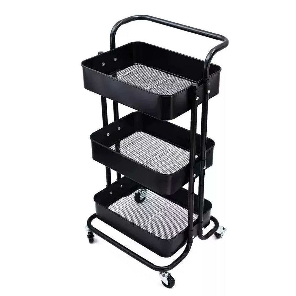 Carrinho Organizador Multiuso Laterais Aço – 3 Prateleiras