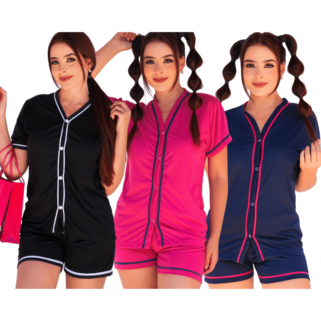 Kit 3 Pijama Feminino Aberto Americano Blogueira
