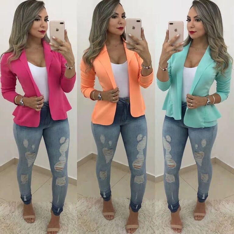 Blazer Feminino Neoprene Casaco curto com babado T