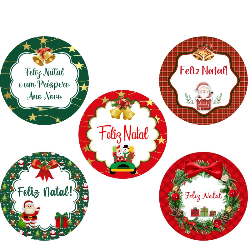 100 etiquetas Adesivas Feliz Natal 4x4cm