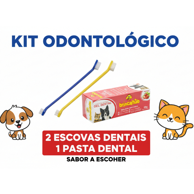 Kit 1 Pasta + 2 Escovas PET Cachorro Gato Sabores 