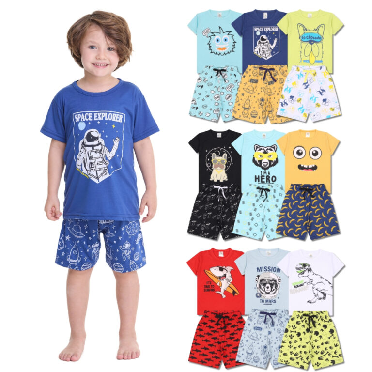 Kit 6 Peças Pijama Infantil Menino Manga Curta 1 