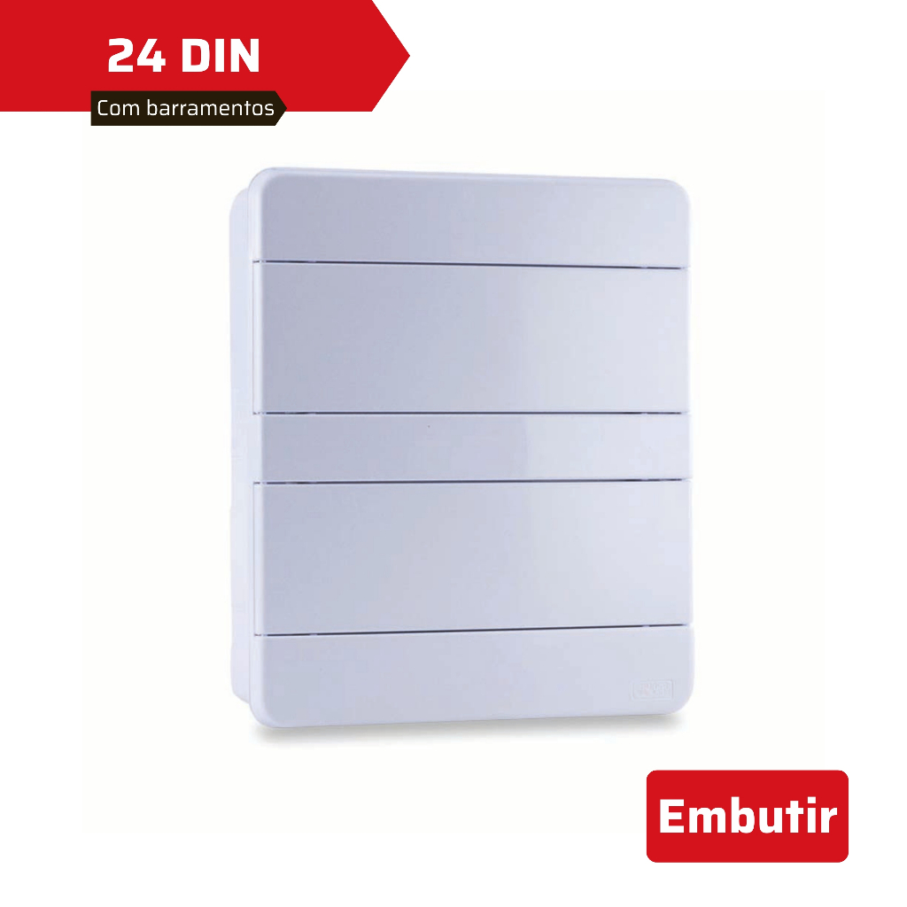 Quadro de Distribuição 24 disjuntores Din branco de Embutir com Barramentos